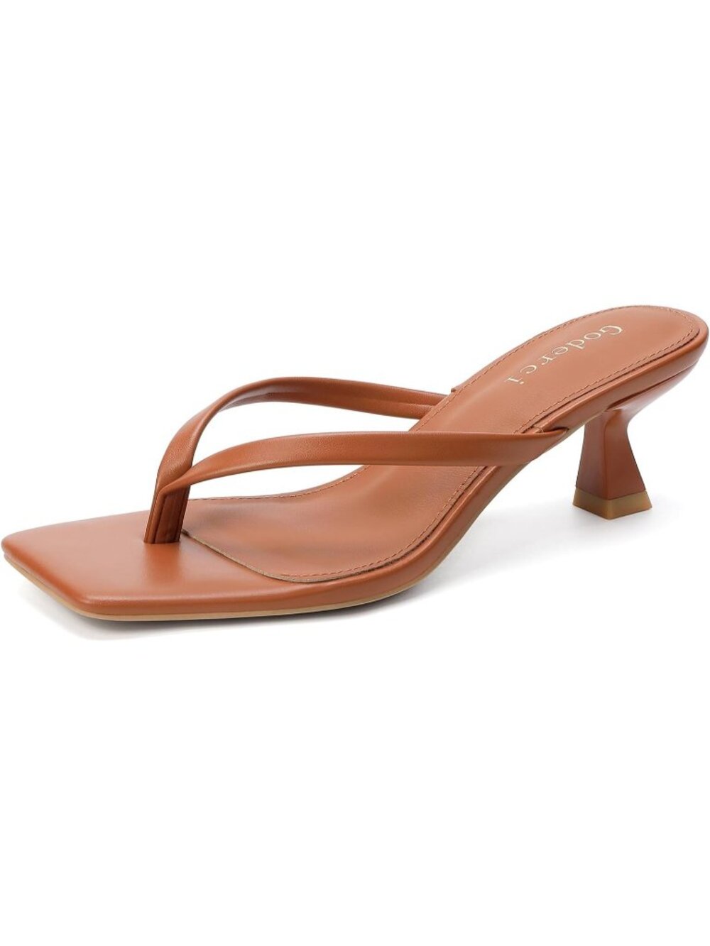 Women's Brown Square Open Toe Slip On Kitten Flip Flop Thong Low Heel Sandal